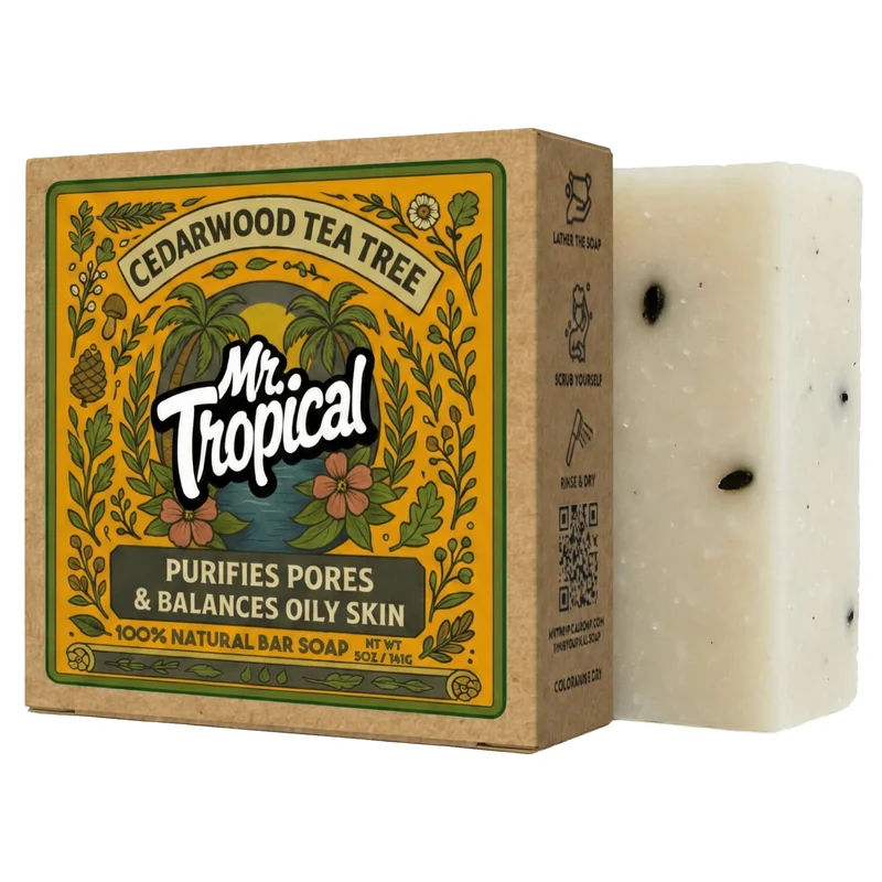 Cedarwood Tea Tree handcrafted bar soap by Mr. Tropical — Earthy cedar + tea tree warmth
