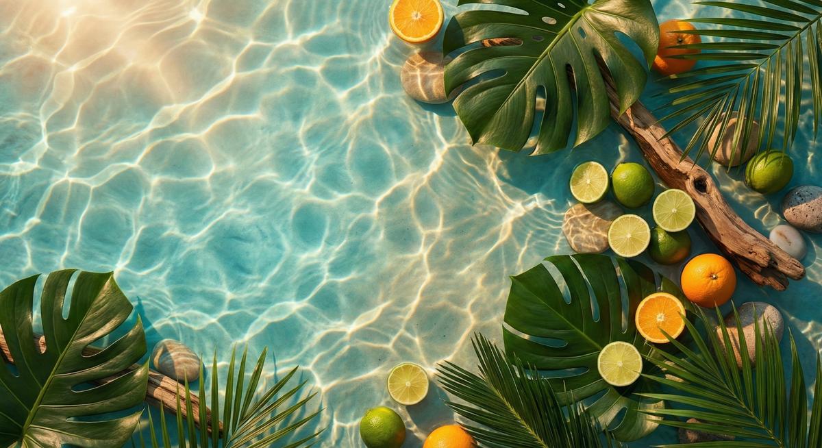 Mr. Tropical handcrafted soap bars on a Caribbean beach with palm leaves and ocean surf